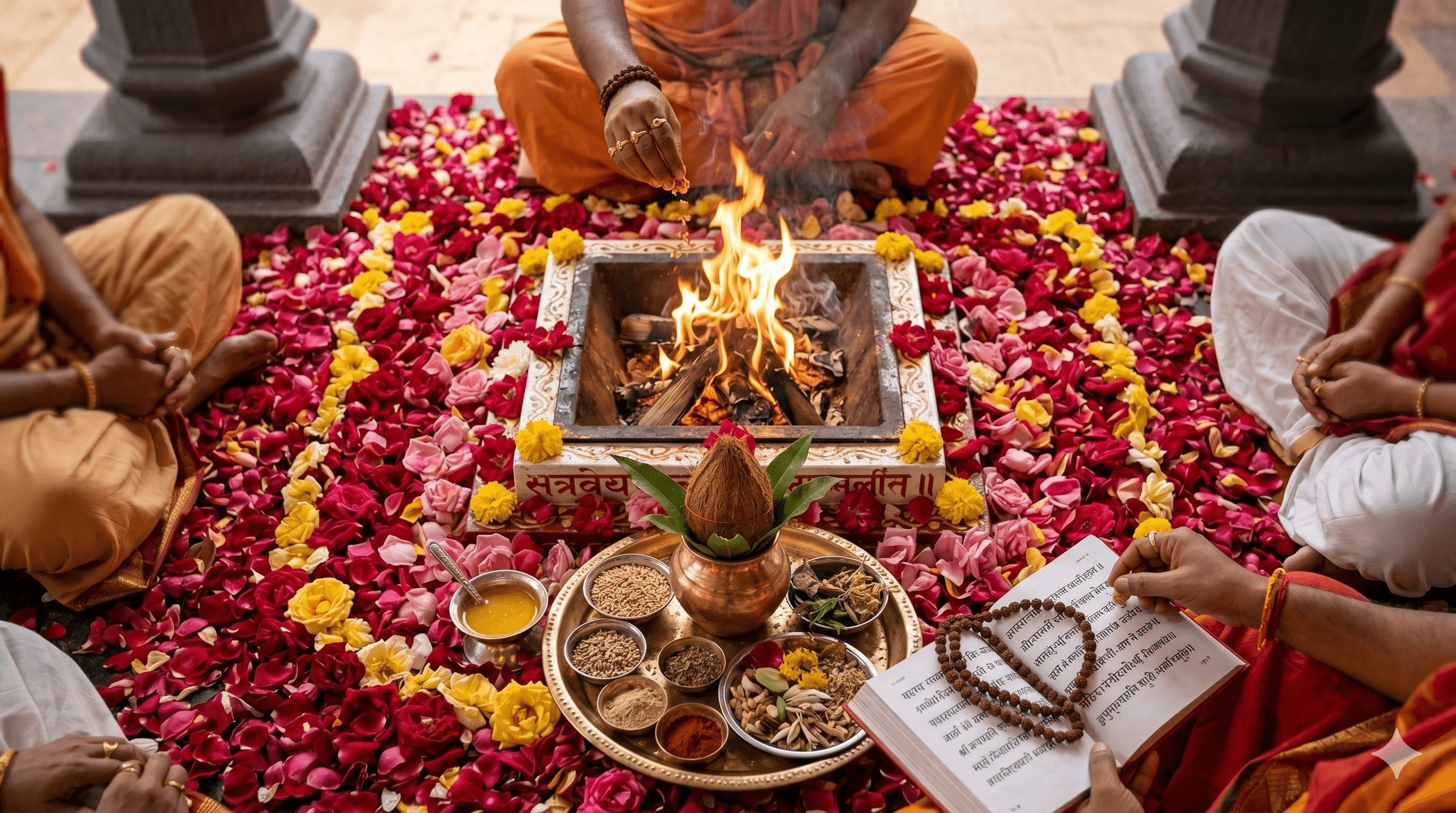 Sacred ceremony space prepared for mantra invocation