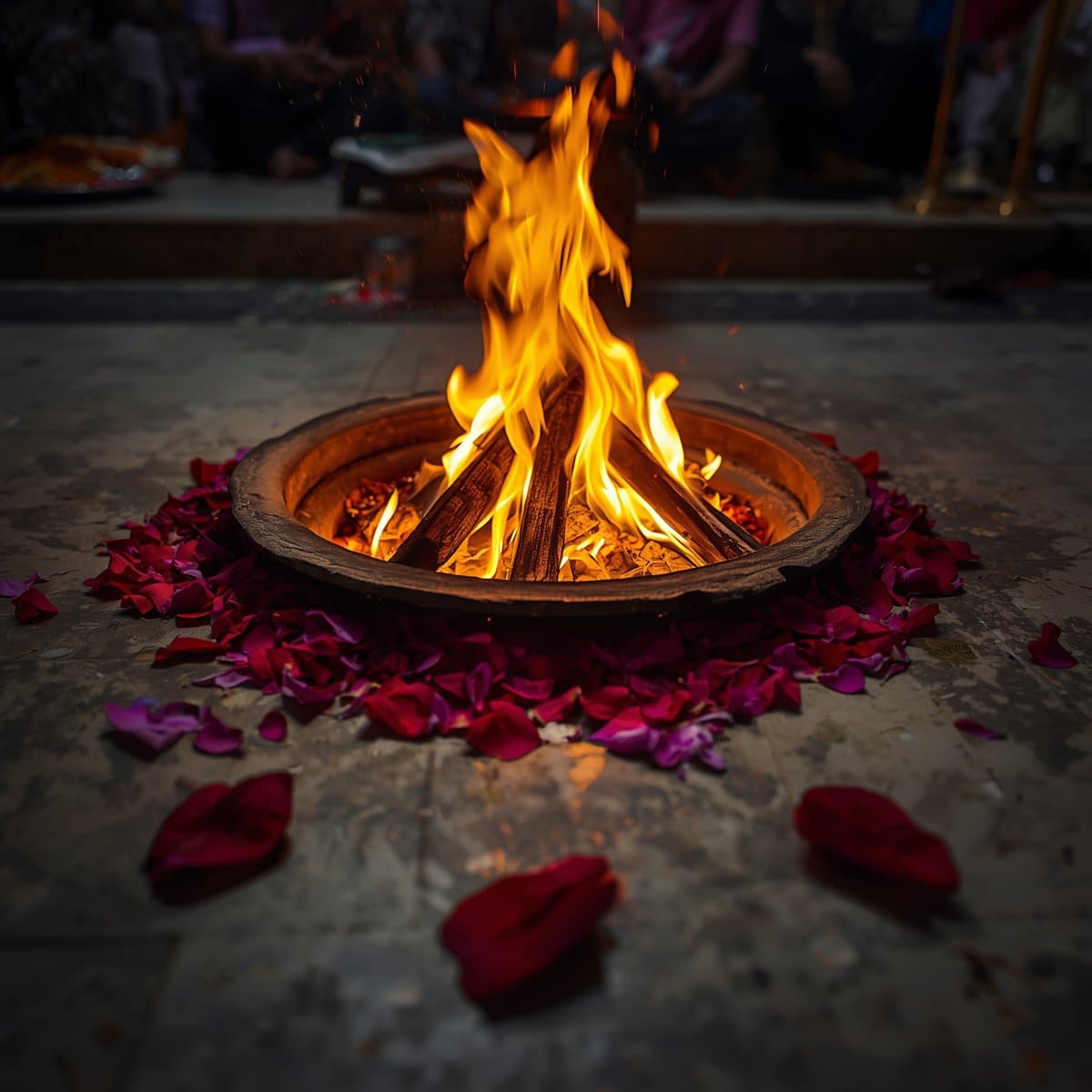Sacred fire offering during karmic release ceremony